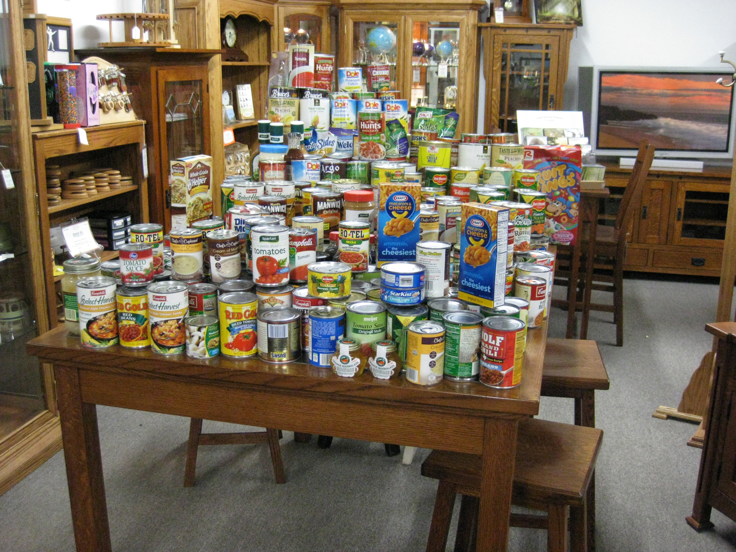 Food Drive Table Stack Spring Has Sprung