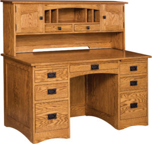 Amish Woodville Computer Desk with Drawer Pedestal and Optional Hutch