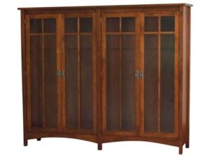 Arts and Crafts Double Wood Bookcase with Doors