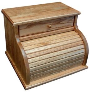 Wooden Bread Box with Roll Top and Drawer