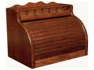 Wooden Bread Box with Roll Top and Rail
