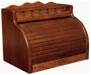 Wooden Bread Box with Roll Top and Rail