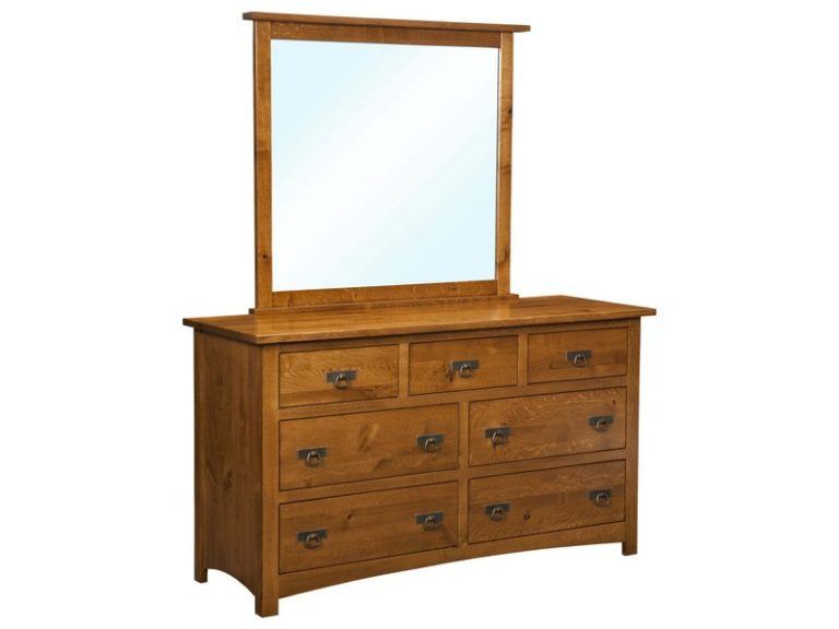 Custom Classic Mission Seven Drawer Dresser with Mirror