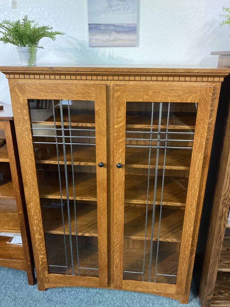 Solid Mission Leaded Glass Bookcase Ready for Pick Up