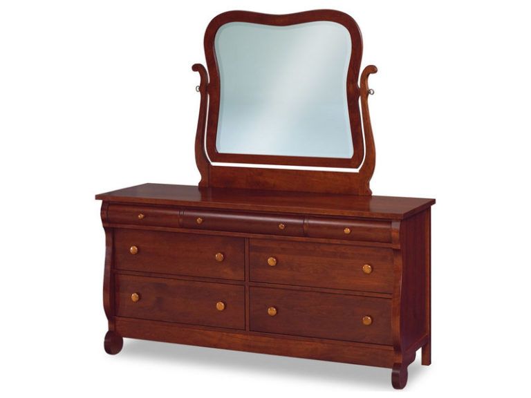 Amish Old Classic Sleigh Dresser with Swinging Mirror