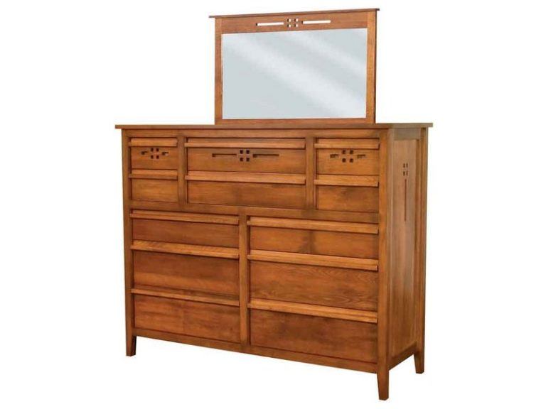 Amish West Village Twelve Drawer Dresser with Mirror