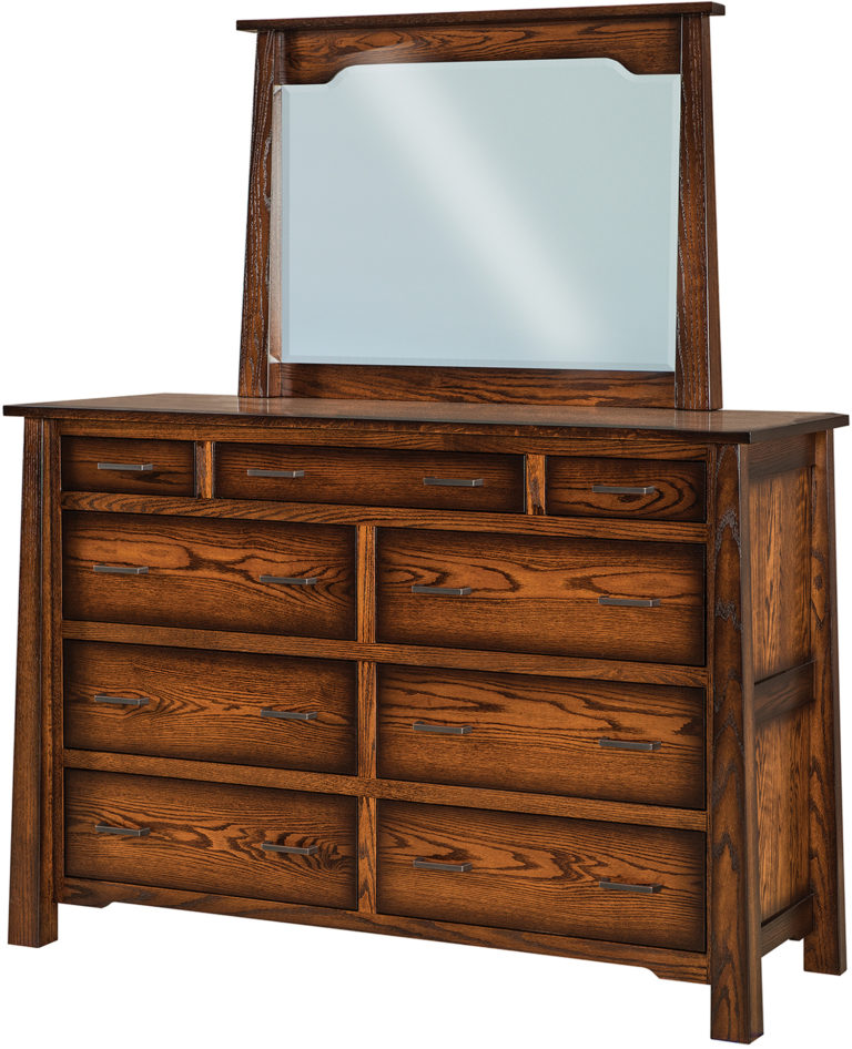 Amish Cambridge 9 Drawer Mule Dresser and Mirror