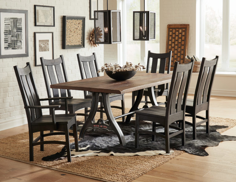 Amish Country Shaker Dining Chair Set with Iron Forge Table