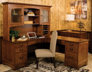 Amish Woodville Computer Desk with Drawer Pedestal and Optional Hutch