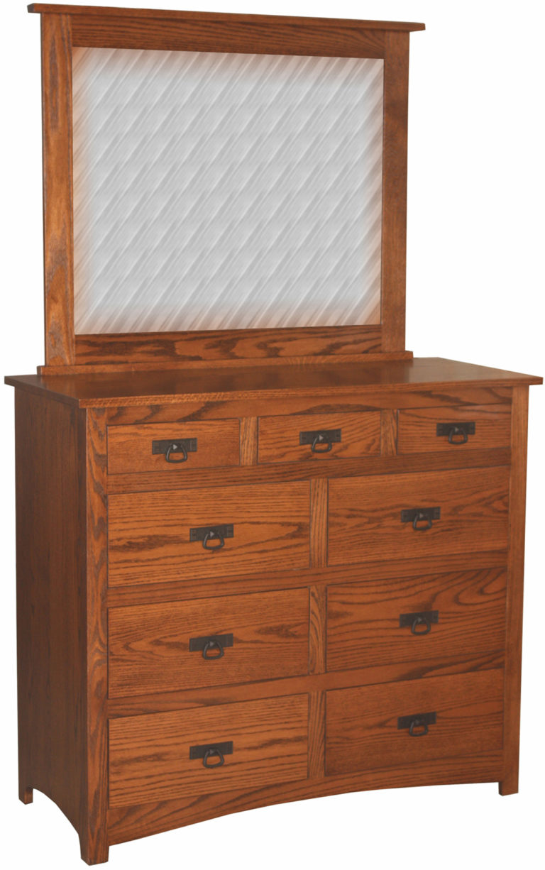 Narrow Amish Shaker Nine Drawer Mule Dresser with Mirror