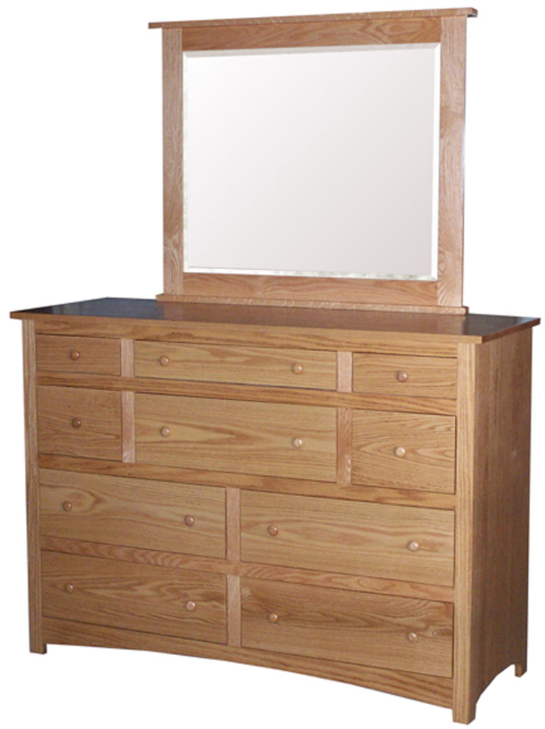 Amish Shaker Ten Drawer Mule Dresser with Mirror