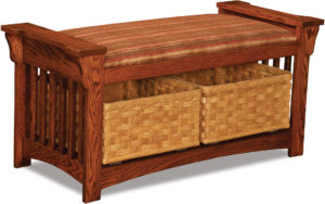 Mission Slat Wood Bench with Baskets