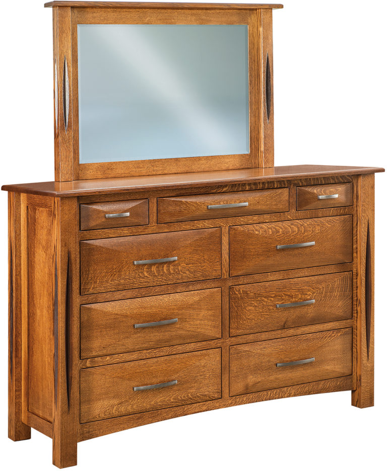 Amish Ravena Nine Drawer Mule Dresser with Mirror