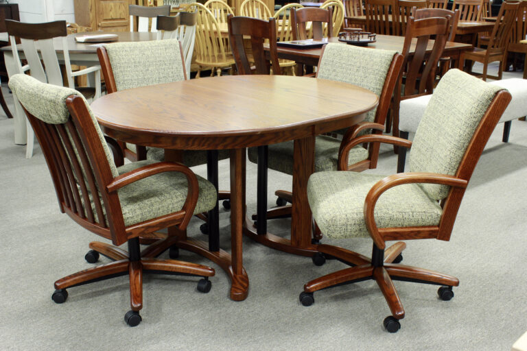 Oval Double Pedestal Table Set with Four Swivel Tilt Chairs