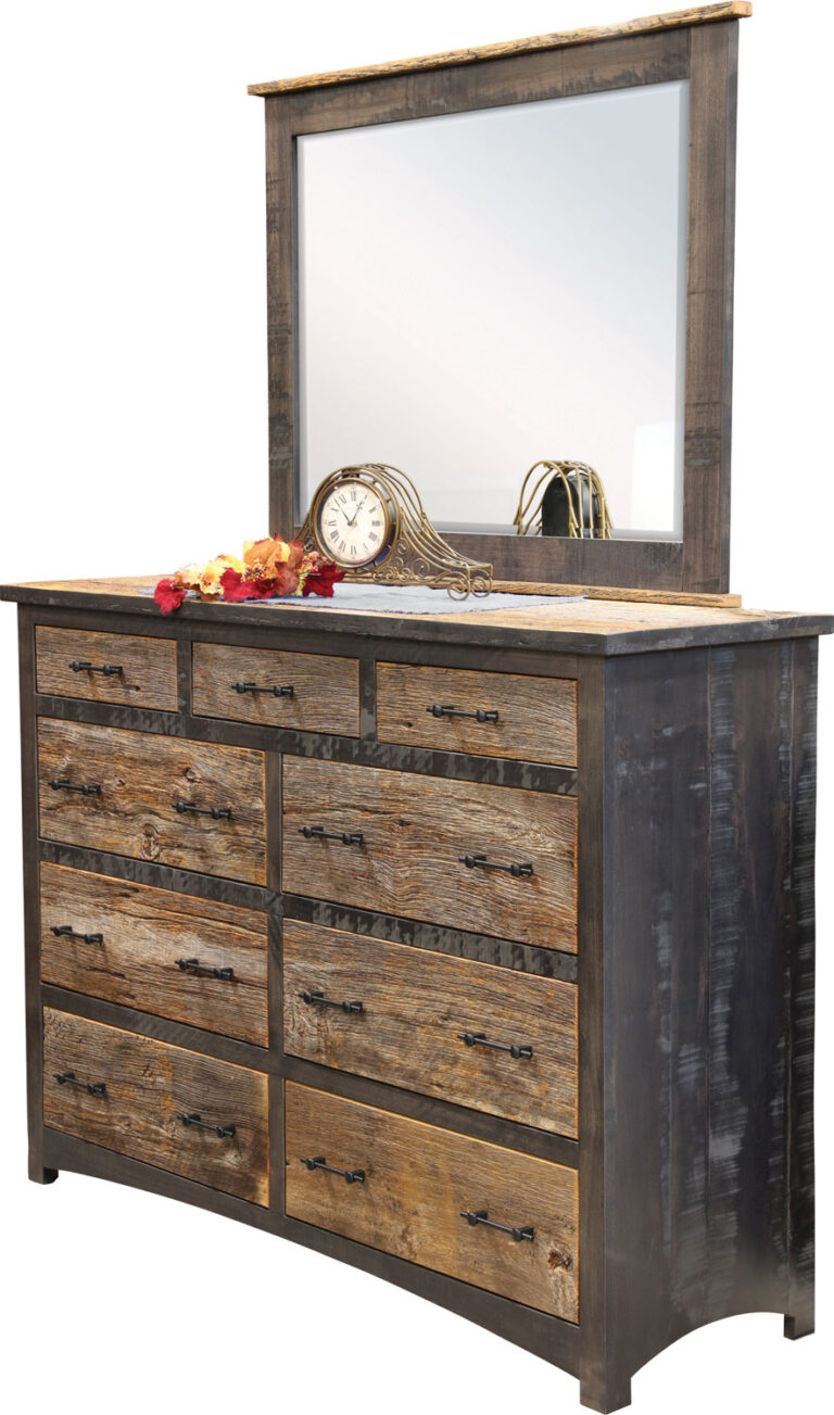 Custom Reclaimed Barn Floor High Dresser with Mirror