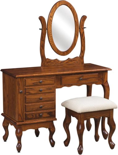 Amish 42 inch Queen Anne Jewelry Dressing Table Oak