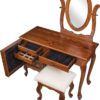Amish 42 inch Queen Anne Jewelry Dressing Table Oak Open