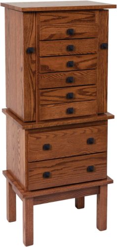 Amish 48 inch Split Mission Jewelry Armoire Oak and Black Knobs
