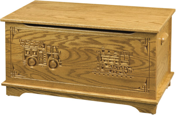 Amish Shaker Toy Box with Truck and Train Engraving