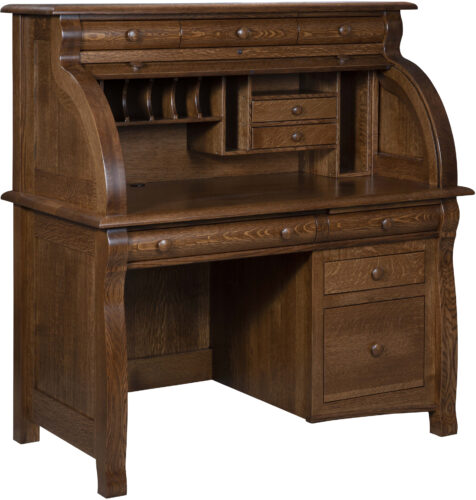 Amish Castlebury Single Pedestal Rolltop Desk shown Open