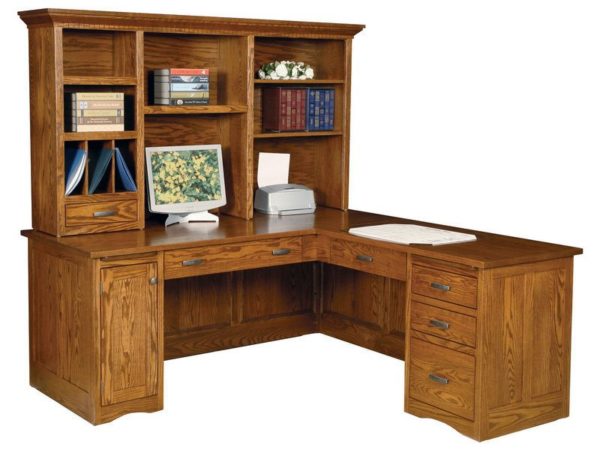 Amish Mission Computer Desk with Return and Recessed Panel Back and Sides
