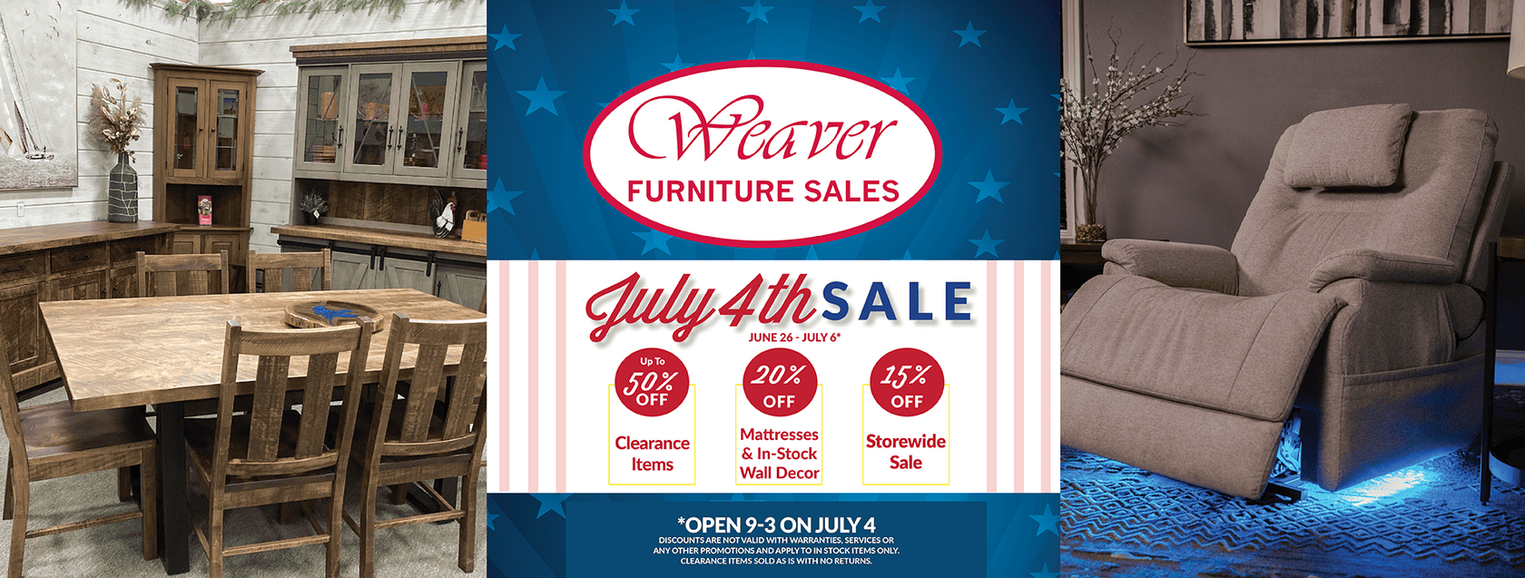 July 4th Sale at Weaver Furniture Sales in Shipshewana